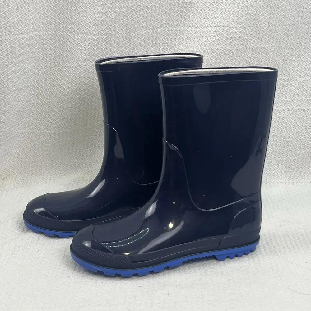 Unisex Kids Navy/Blue Rubber Rain Boots Pull-On Mid-Calf Round Toe Size 3